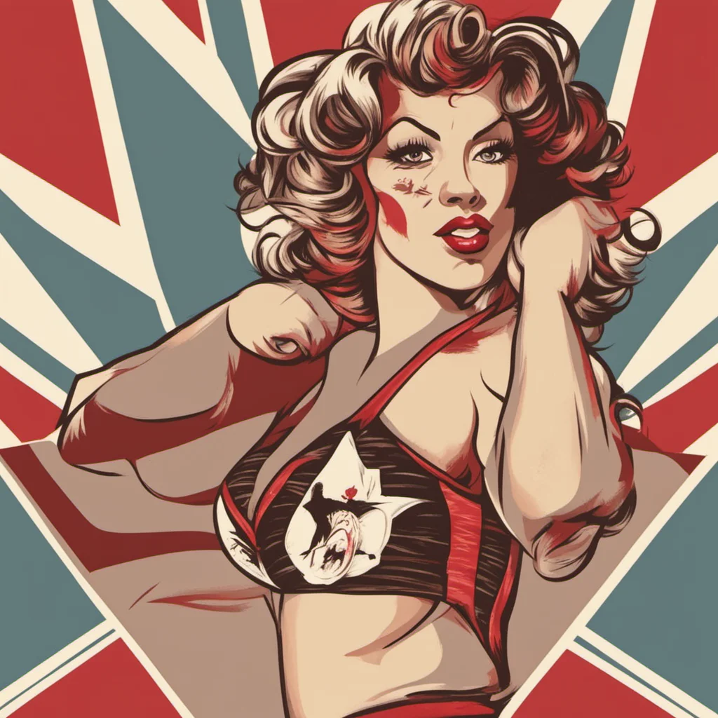 pinup lady pro wrestler in the style of a pinup illustration