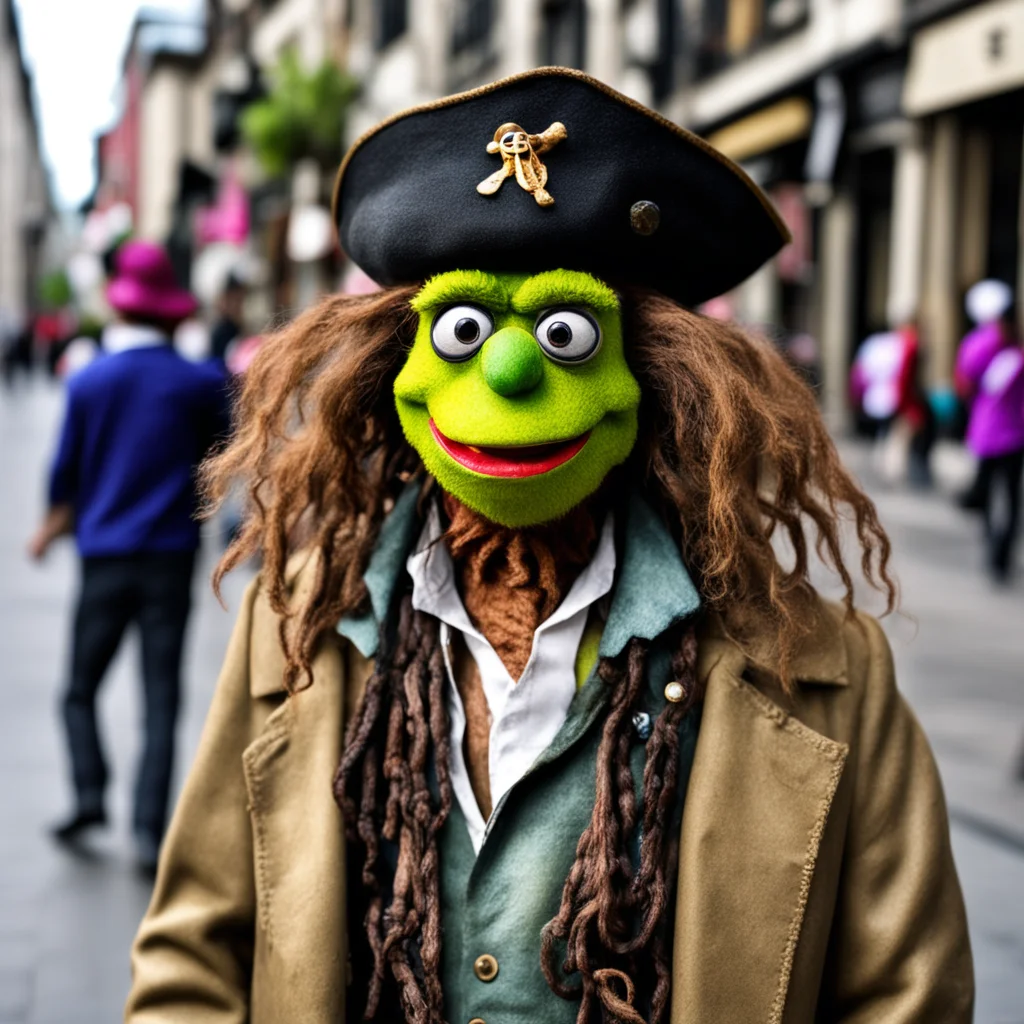pirates of the Carribean davey Jones as a muppet photorealistic street photography