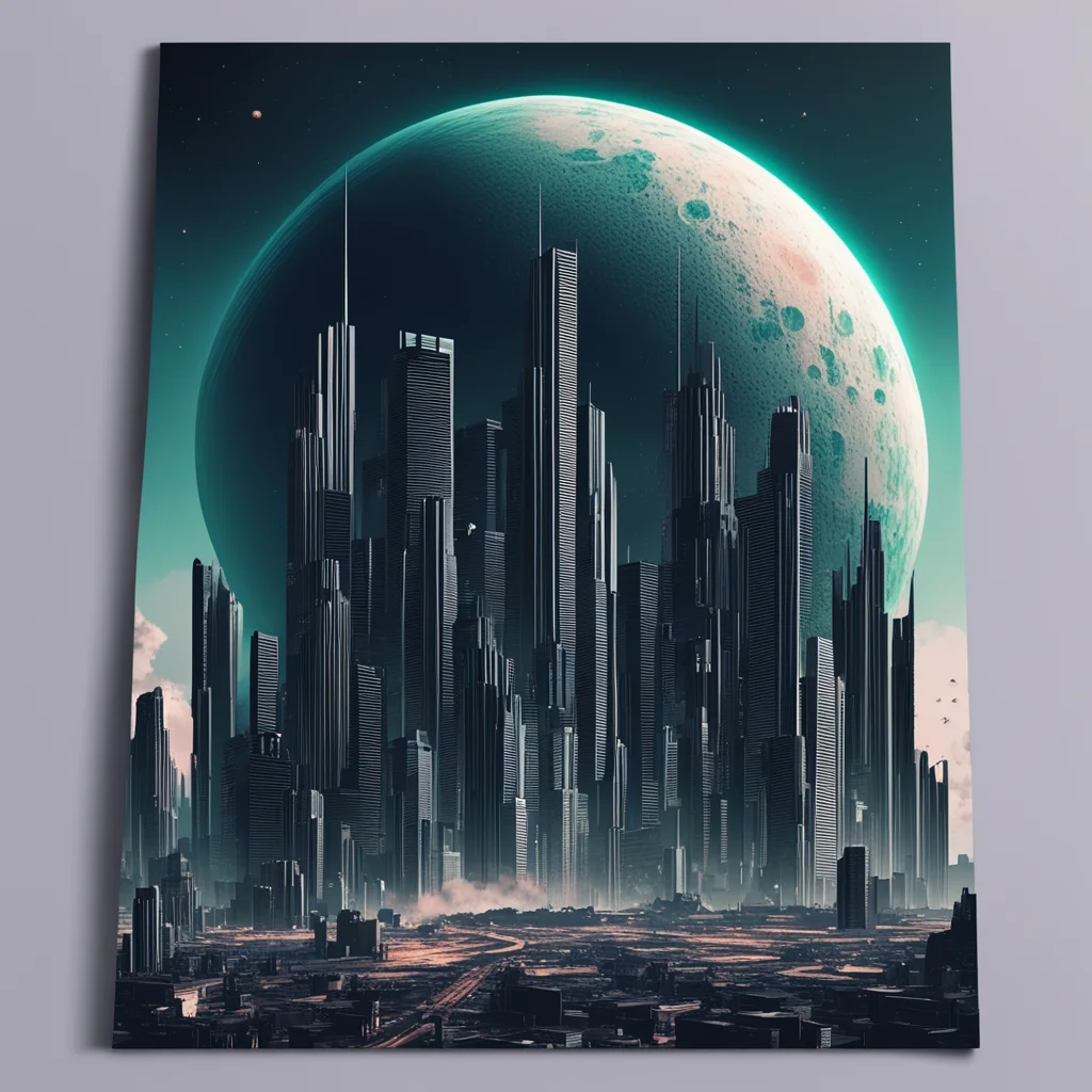 planet in space looks like megacity cyberpunk brutalism poster ar 1016