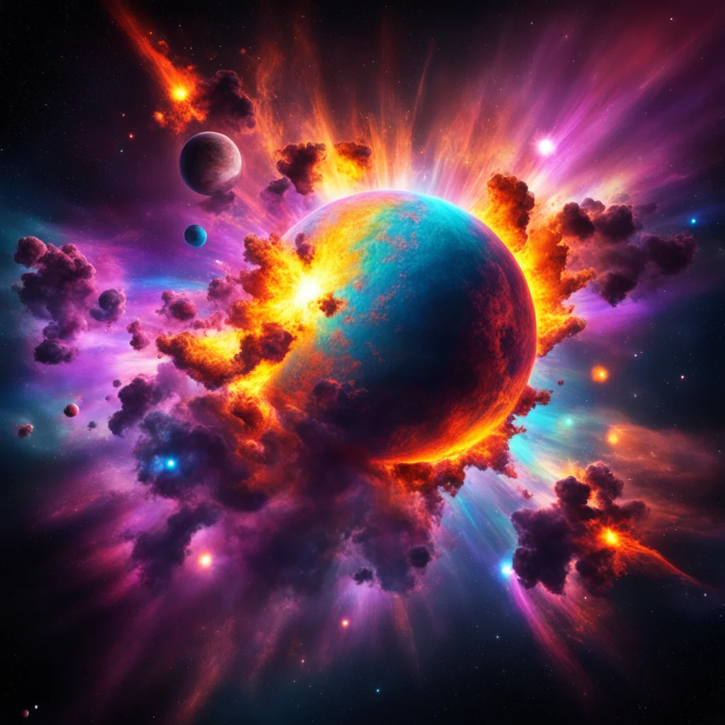planetary explosion dramatic vibrant colors