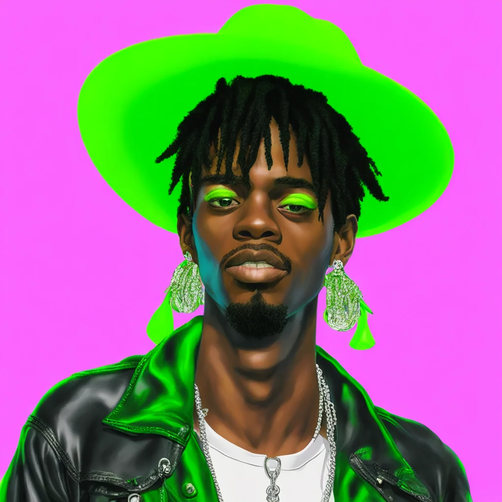 playboi carti with lime green cowboy hat and diamond teeth illustration by edward kinsella —h 350