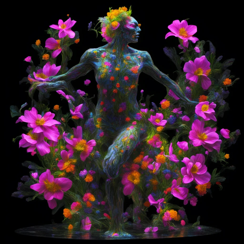 point cloud motion data person made of flowers dancing on solid black background  oil painting highly realistic smooth i