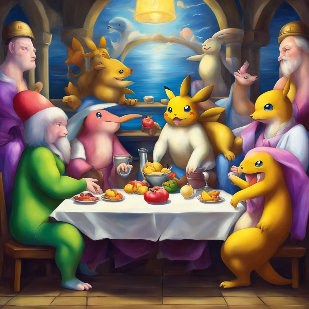 pokemon at the last supper renaissance oil painting