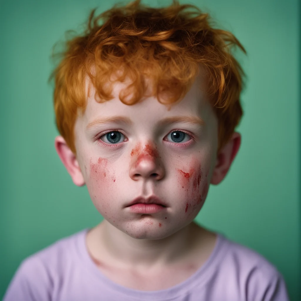 portrait bruised ginger kid dark contusions abrasions cuts black eyemedicated abuse ecchymosis  night sunset in the styl