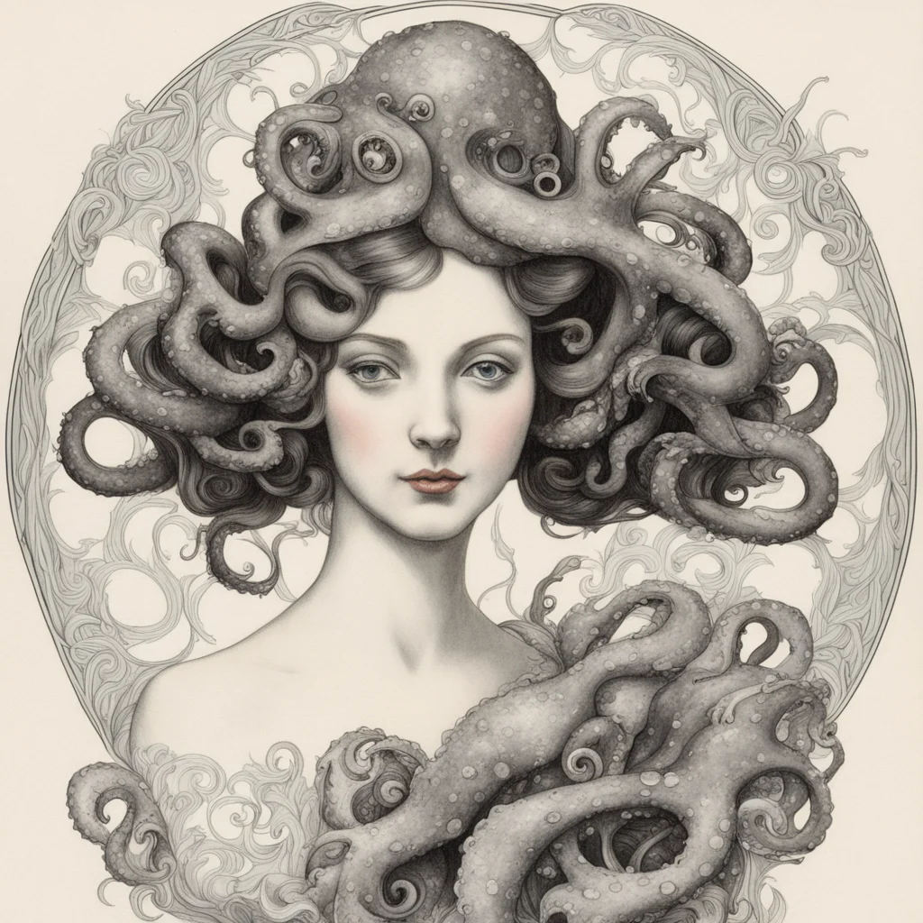 portrait of a lady with an octopus for a head illustration art nouveau ar 916
