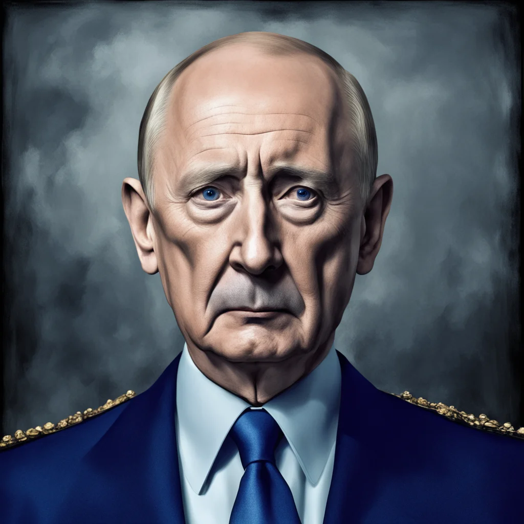 portrait of old evil putin mixed with hitler  squad of riot police  evening  dark  gloomy  muted colours  foggy  renaiss