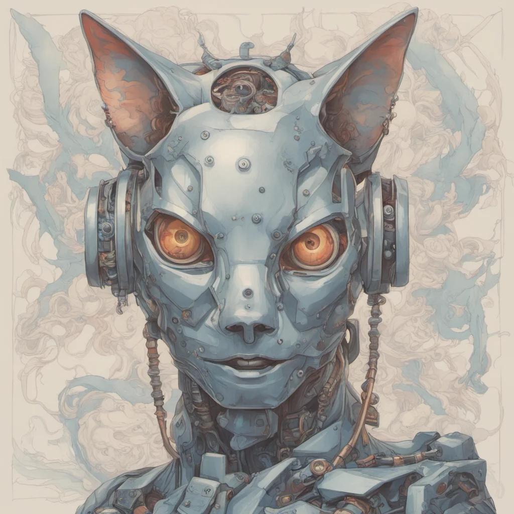 portrait of robot with cat head in James jean style