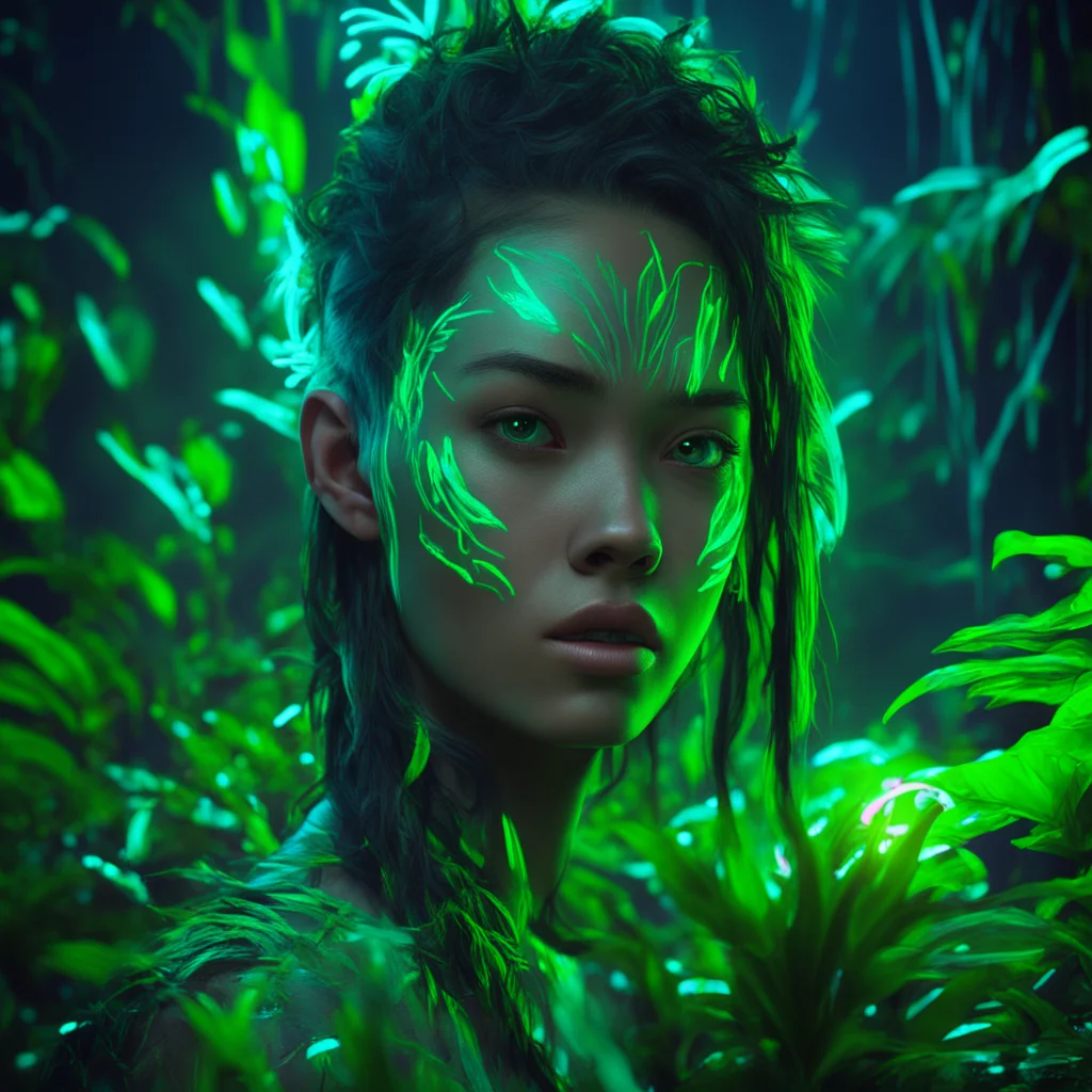 portrait plants neon night glow avatar style bioluminescent hyper realistic jungle ar 169