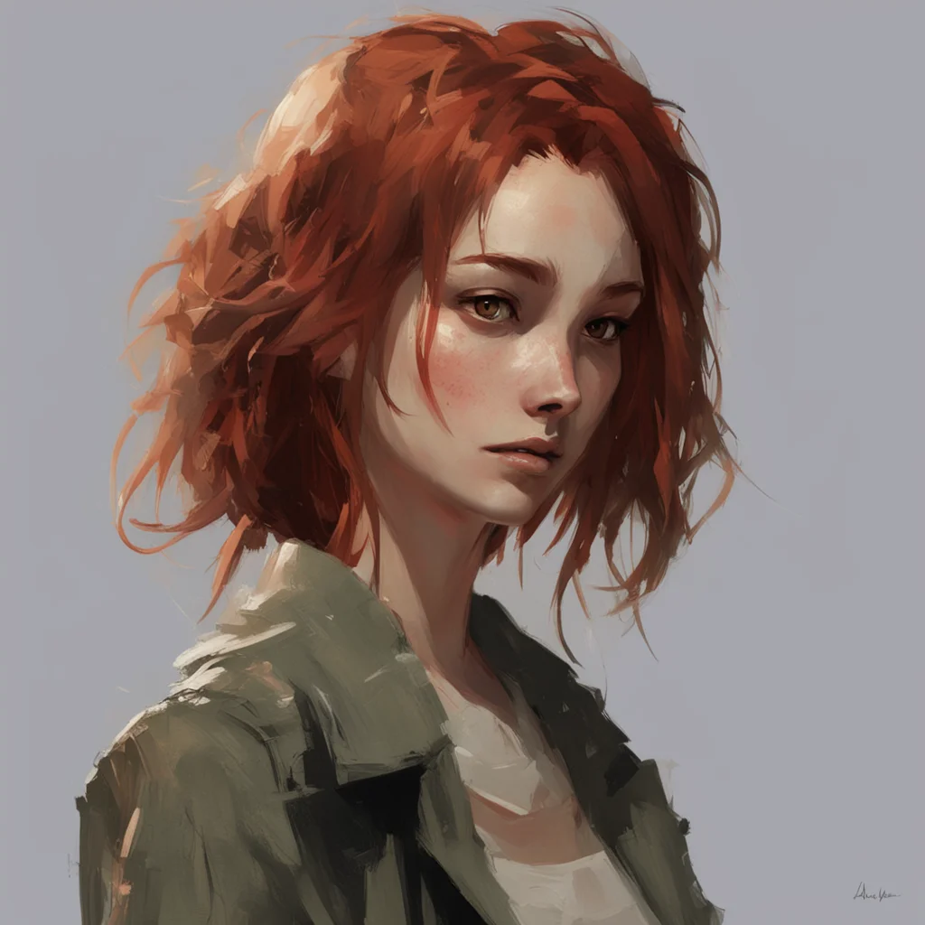 pretty young woman character auburn hair concept art artstation detailed 8k by Ashley Wood ar 23 stop 80 uplight
