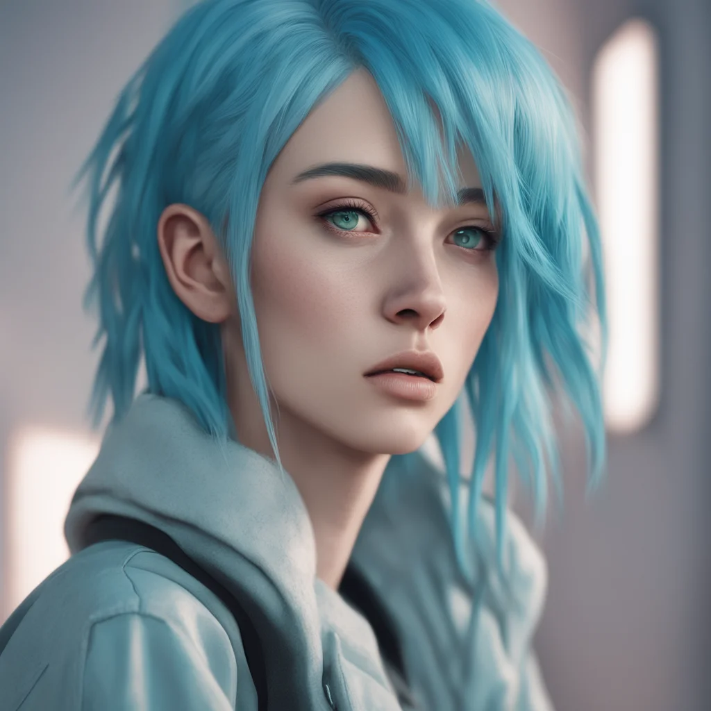 pretty young woman character streetwear portrait light blue hair concept art artstation cinematic lighting by Ashley Woo
