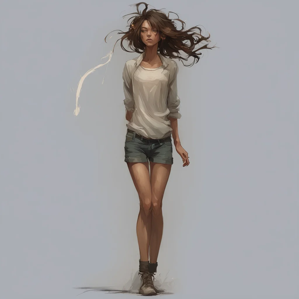 pretty young woman full body character blowing hair concept art artstation detailed 8k by Ashley Wood ar 23 stop 80 upli