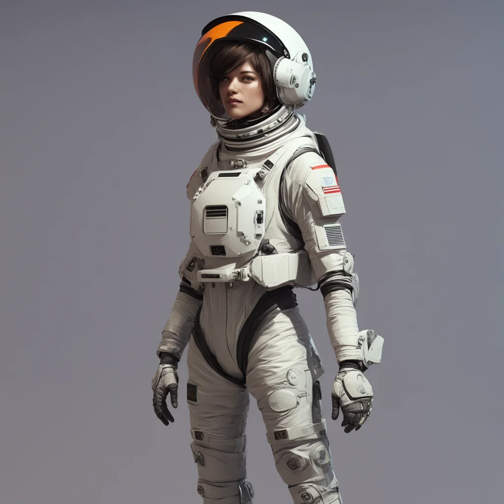 pretty young woman full body character concept short hair wearing ovresized astronaut helmet artstation muted background