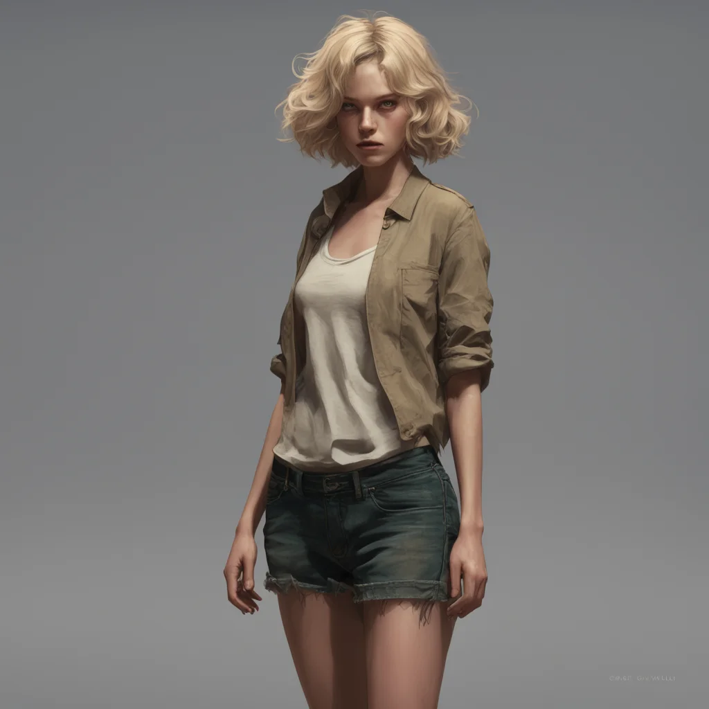pretty young woman full body character concept short wavy blonde hair wearing fashion artstation muted background cinema