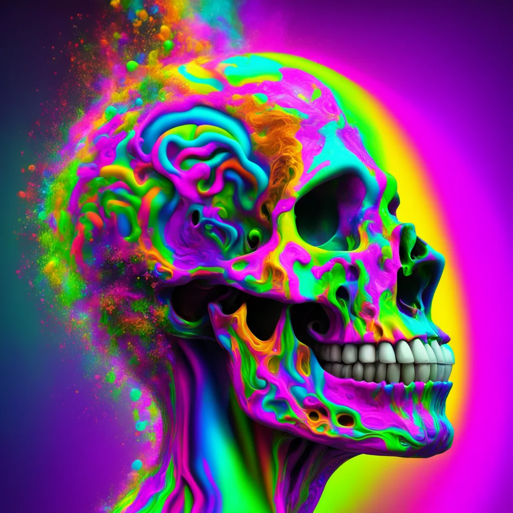 psychadelic potrait of a man with open skull and a rainbow flowing out from skull highly detailed and intricate hd octan