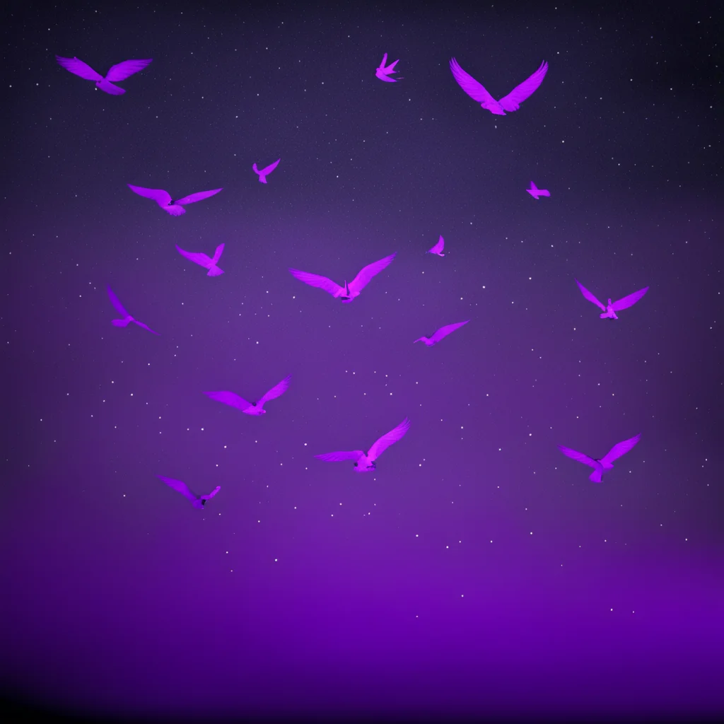 purple birds flying at night
