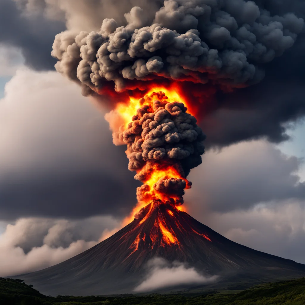 pyroclastic clouds forming a molten tornado above a erupting volcano w 600
