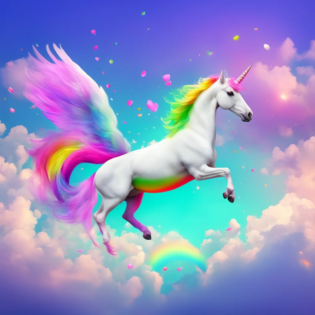 rainbow unicorn flying on sky