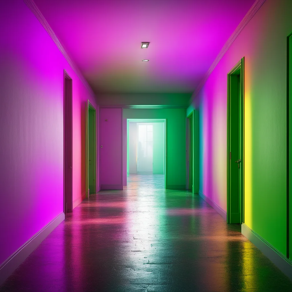 rainbow wall of hallway portal to another dimension light direct wide shot cinematic vibrant realistic 8k flash photo oc