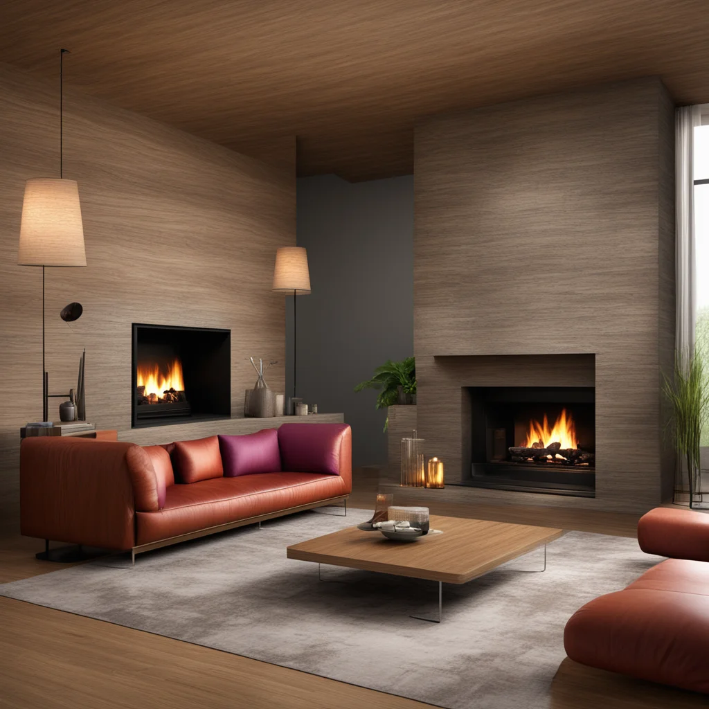 range house living room fireplace wooden sofa  brilliant colors and realistic texture  extreme detail  ar 32 uplight