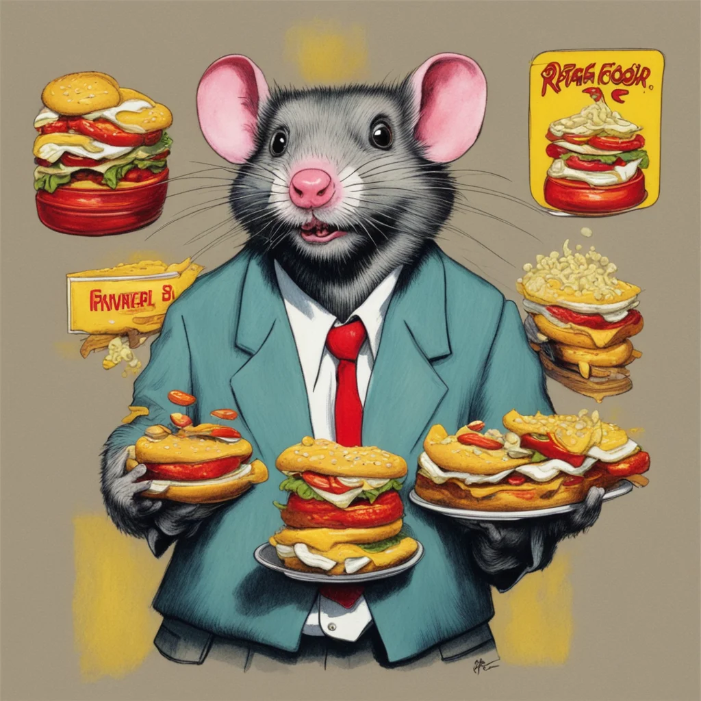 rat fast food restaurant manager character concept design gouache RCrumb aspect 916