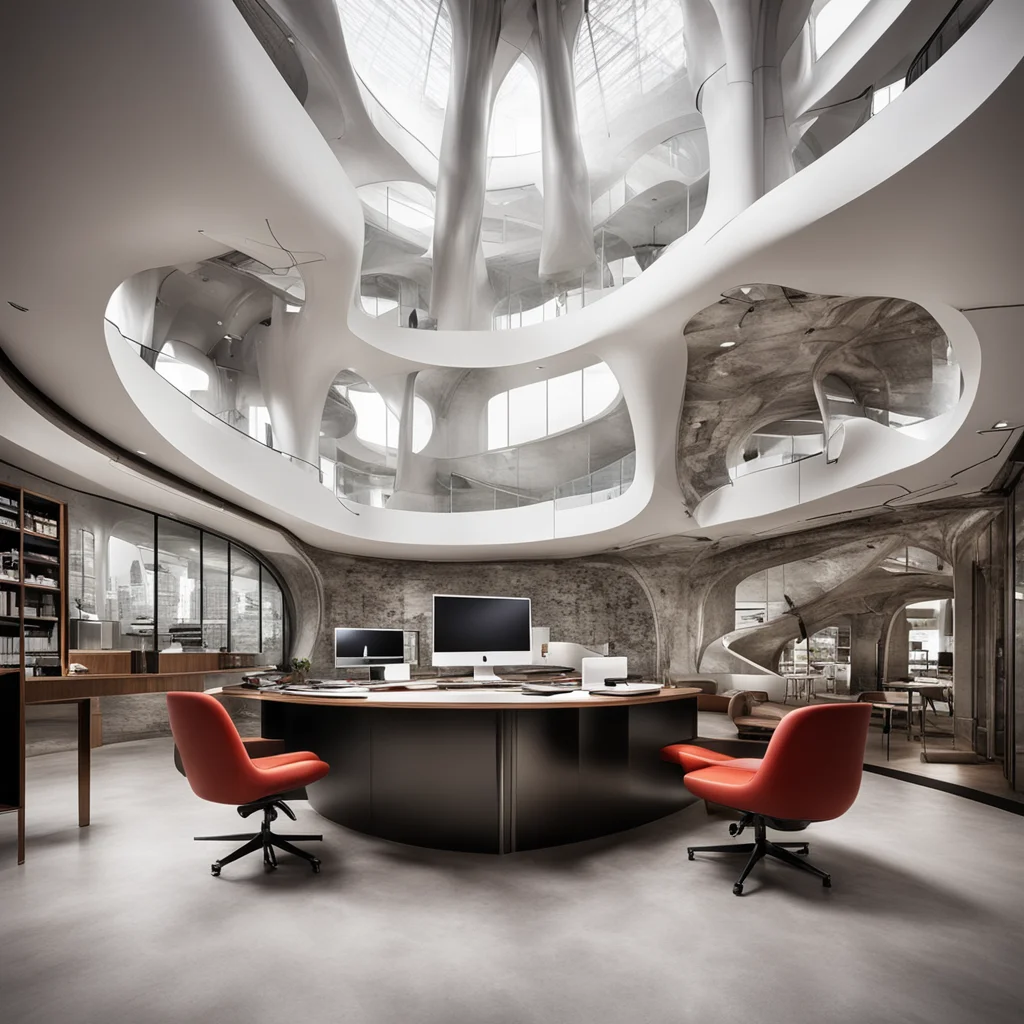 raygun gothic style retro futuristic office space communal space organic architecture