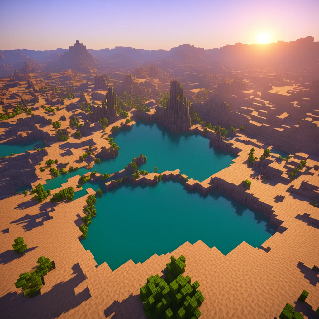 realistic Minecraft salt lake early morning light