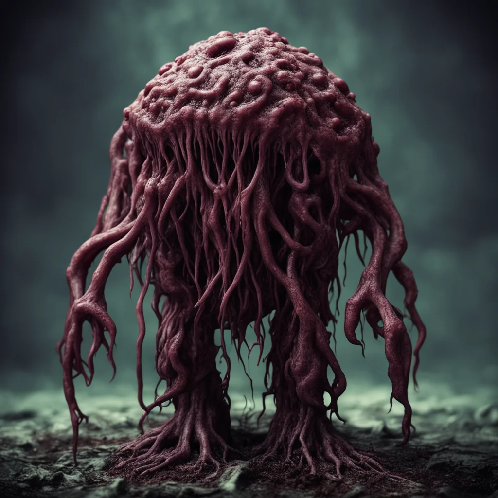 realistic creepy biological matter rambling blob monster horror dark merged melted limbs convoluted spread highly detail