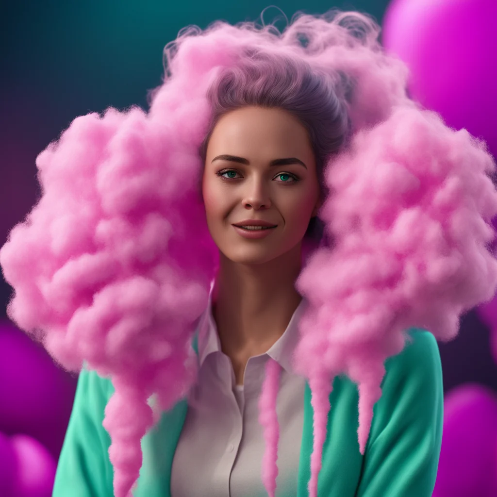 realistic portrayal of a woman made oif cotton candy rendered by octane engine characters 4K cinematic uplight ar 21