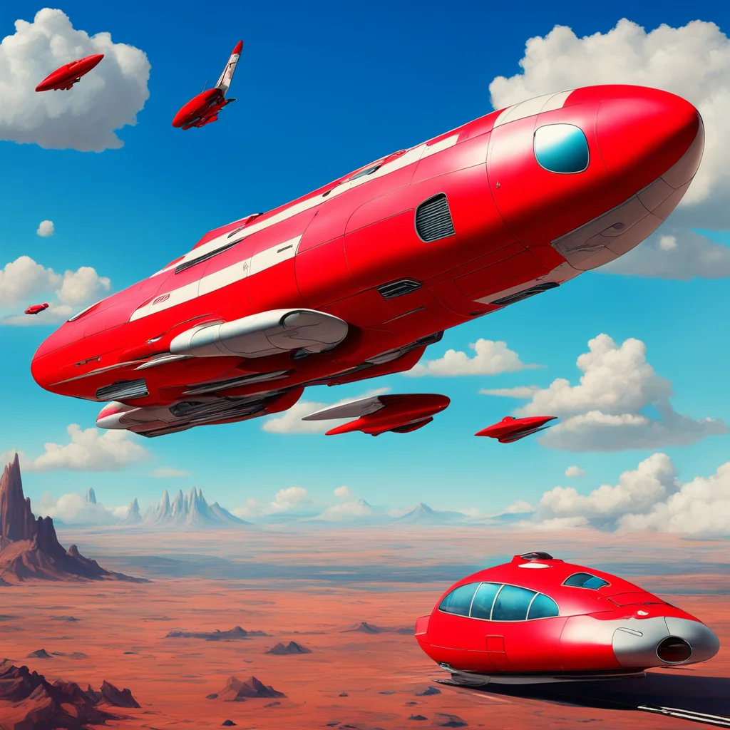 realistic retrofuturism red rocket ship tintin thunderbird 3 sci fi