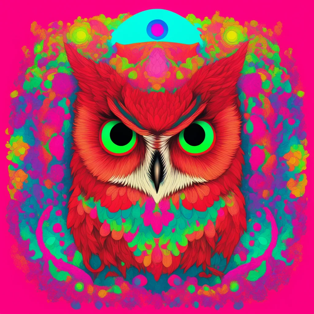 red owl1 vector art03 digital flat Miyazaki Monet hd 8k03 D&D04 rule of thirds symmetrical palette centered02 colorful p