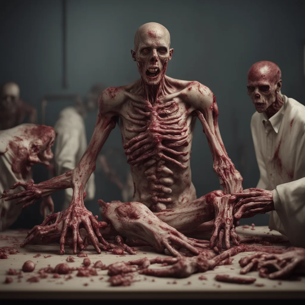 render in unreal engine 5 8k resolution ultra high detail processing vintage photographs of a zombie autopsy