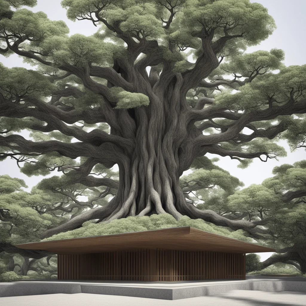 render realistic style big tree detail art gallery temple modernism Kazuyo Sejima MUSEUN CHINESE
