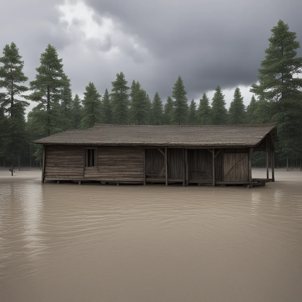 rustic wooden buildings on a wide beach canoe forest background abandoned wide angle raining gray skies gloomy godraysre