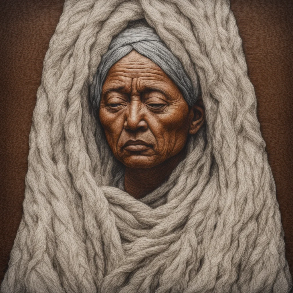 sacred portraitmade of cloth fibers cotton high detail disarming details of textures realistic