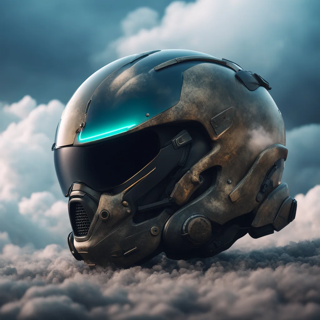 scary futuristic motorcycle helmet completely surrounded by billlowing clouds of voluminous gas glow visor post apocalyp