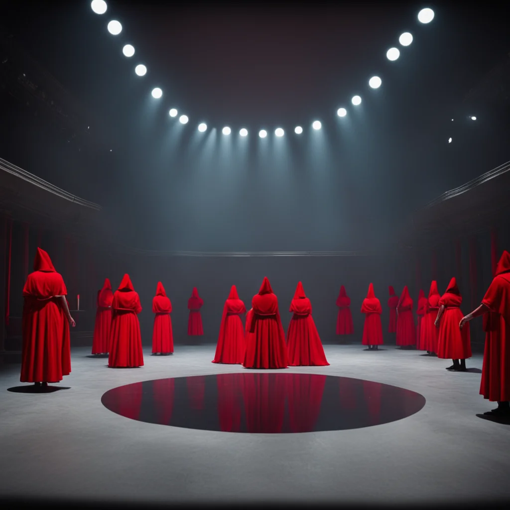 scene from new West End Show by Julie TaymorThe Handmaids Tale Panoramic Shot MAY THE LORD OPEN uplight