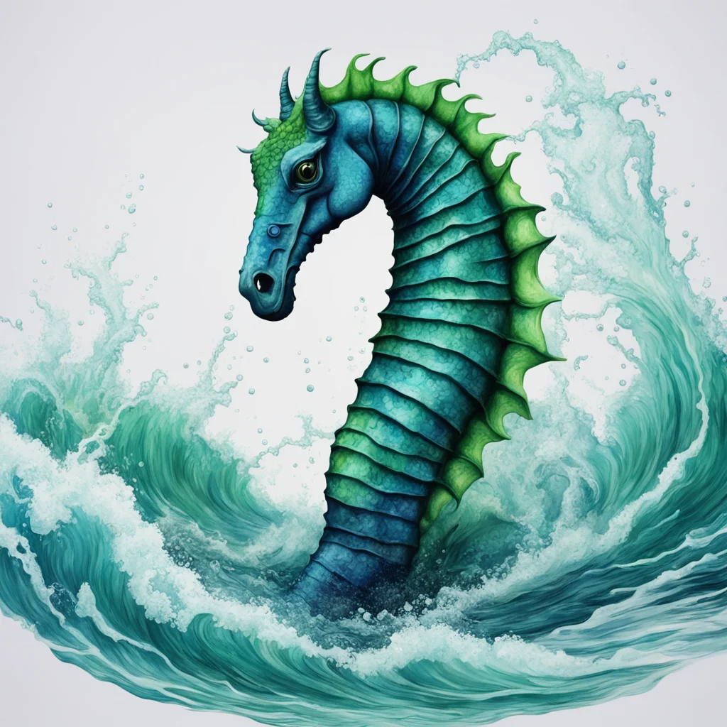 seahorse realistic waves blues greens horror