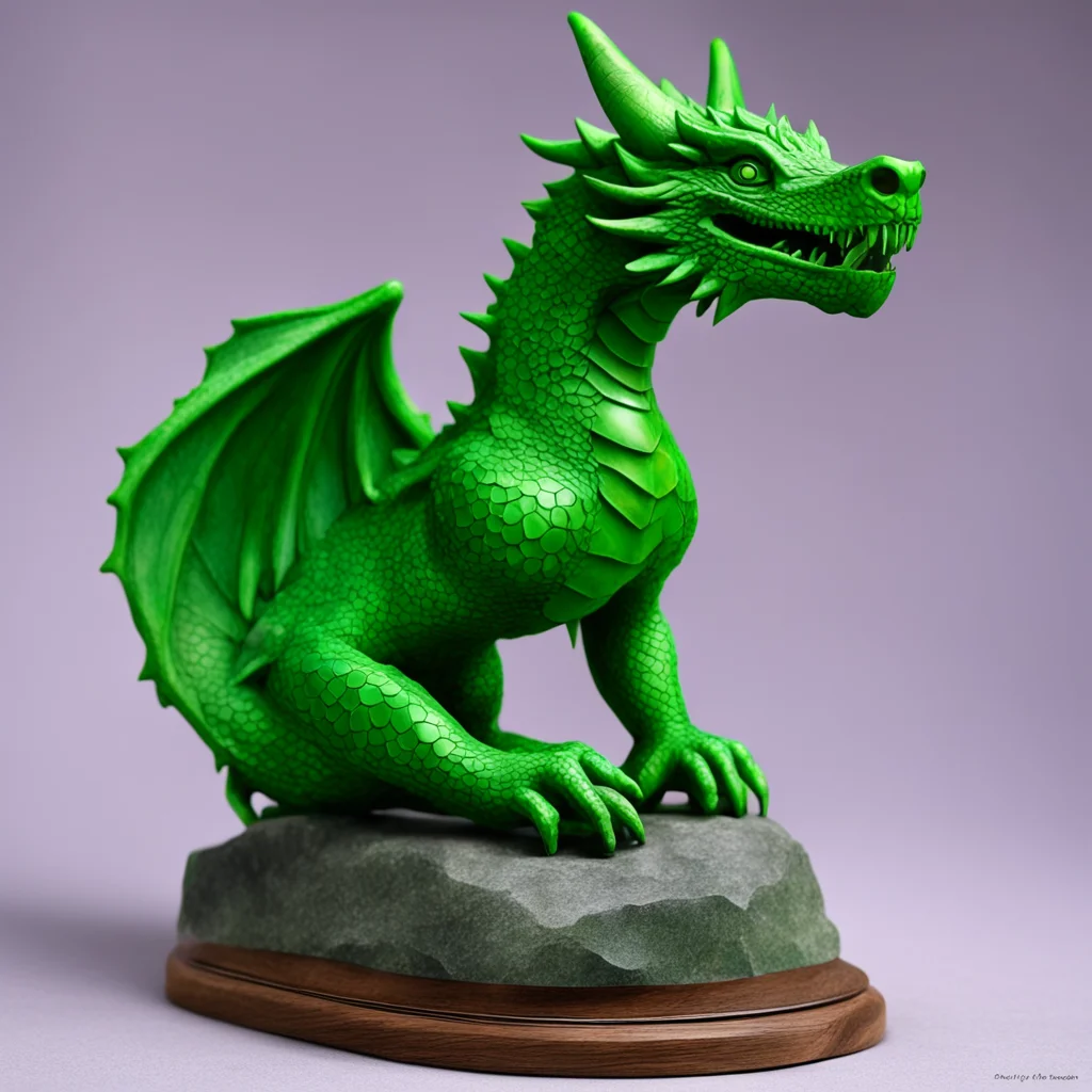 seb mckinnon175 statue carved from green stone on a wooden base175 dog transforming into dragon15 totem inner glow close
