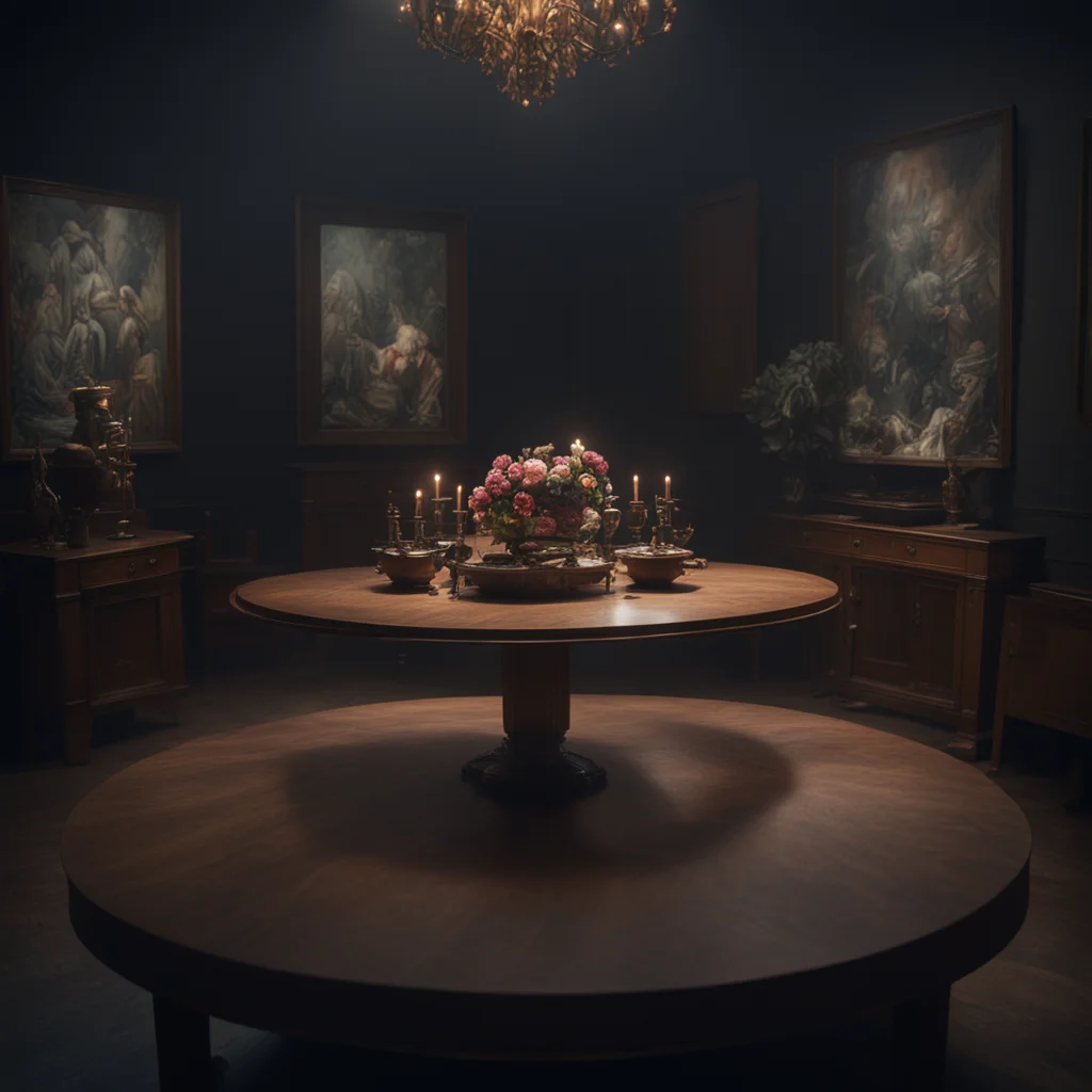 several Museum Artifactssuper detailed on the rounddinning table in a dark room  low key cinematic redshift render sidef