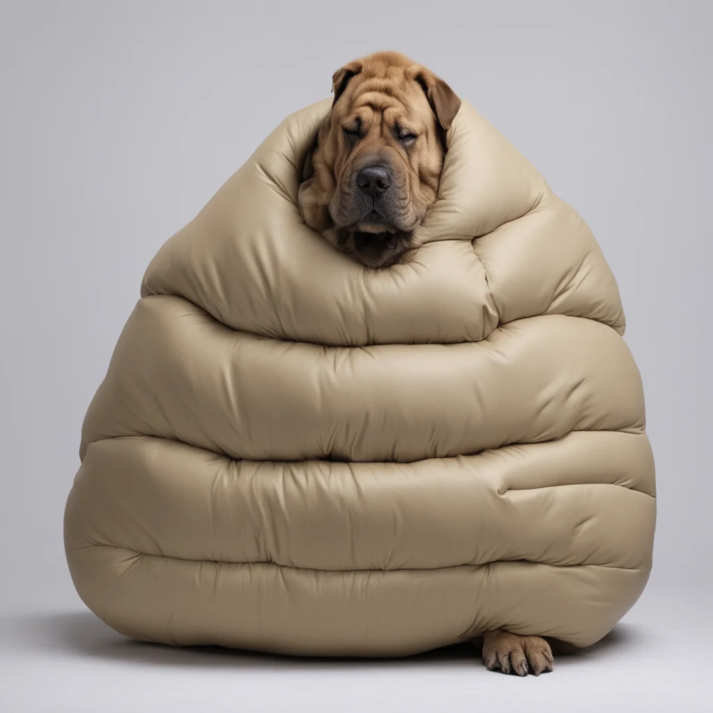 shape of muscle man in sleeping bag puff object photography wet shar pei material texture blanket ar 169 no dog no man