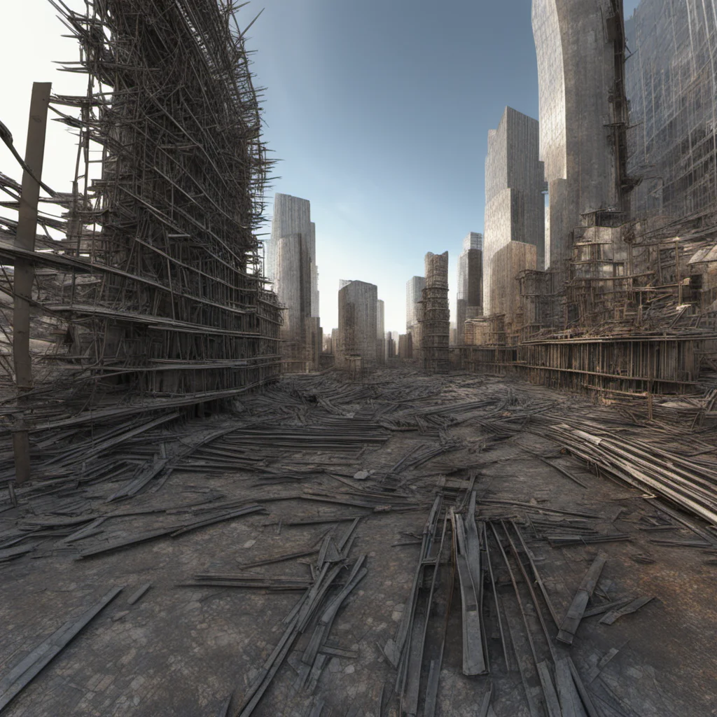 shards of raw steel beams and rebar in every direction forming a cityscape hdri 360 camera lens omnidirectional camera lens aspect 169