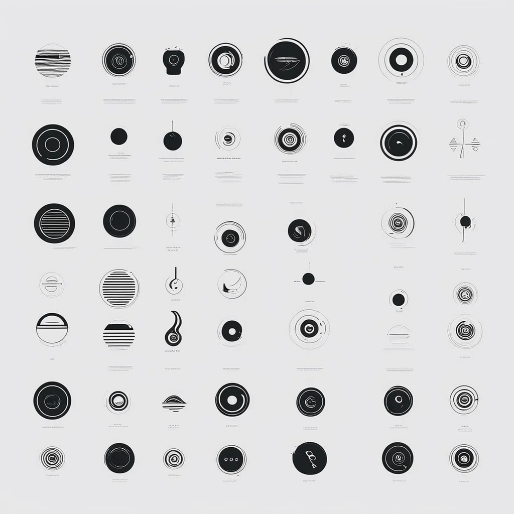 sheet of logos science fiction graphic design slick refined minimalist futuristic signage pictograph