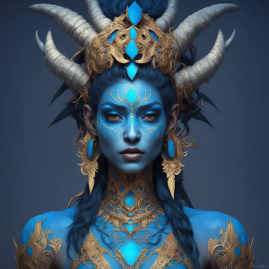shiva goddess of death hyperornate designs on skin  blue skin 2 dangerous and beautiful character concept art face by WL