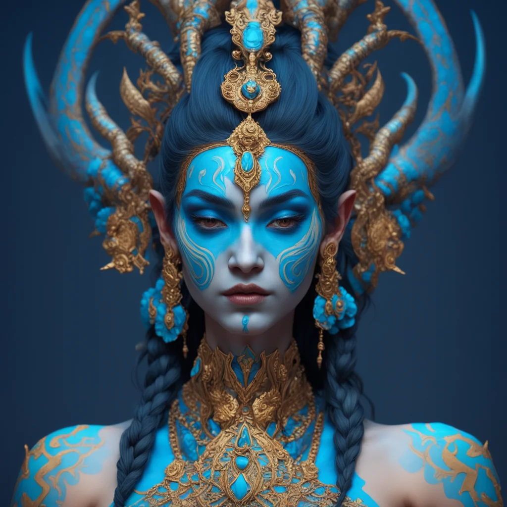 shiva goddess of death hyperornate designs on skin  blue skin 7 dangerous and beautiful character concept art face by WL