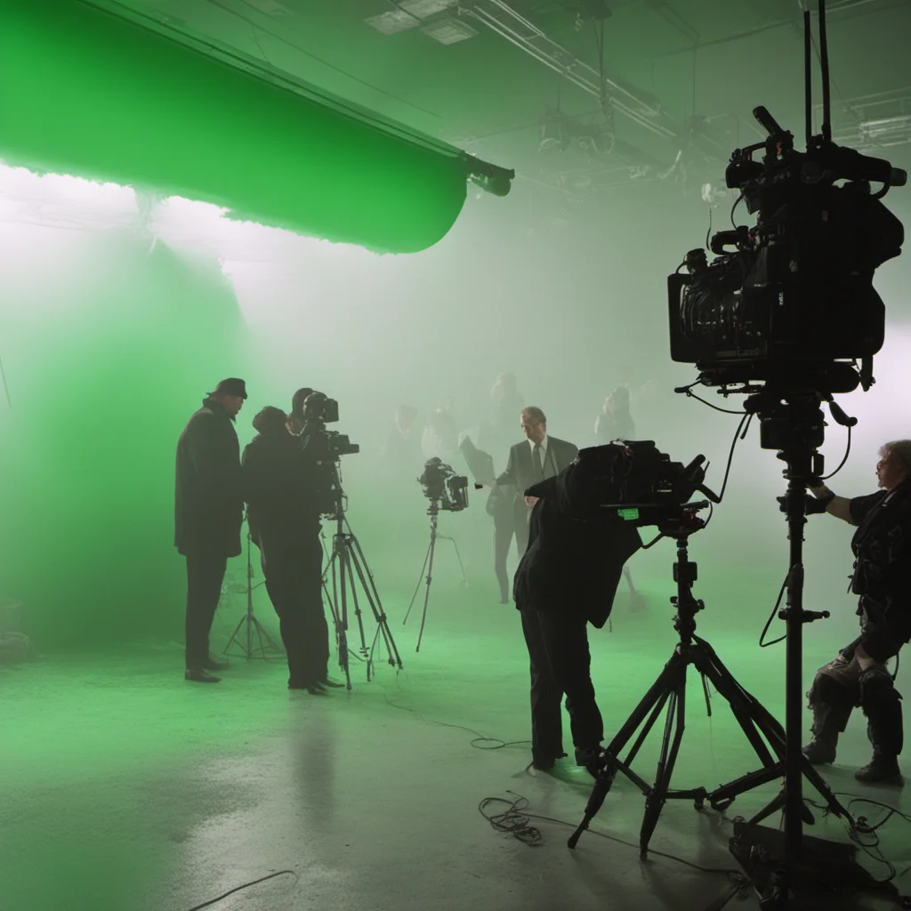 shooting of slime wedding misty fog on a film set green screen zoomed out Warner brothers behind the scenes sound stage film crew with panavision cameras motion