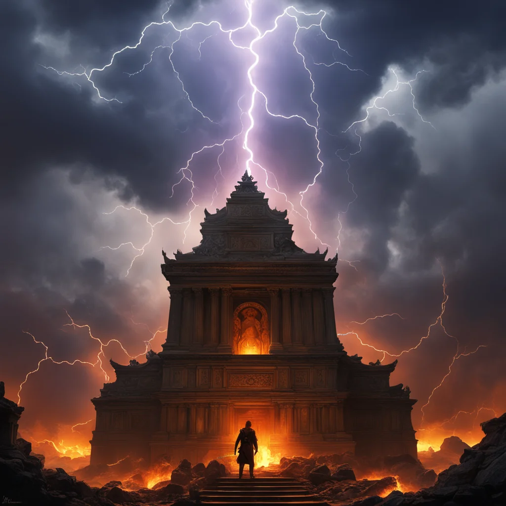 shrine of the devils storm with lightning rising to the aether in the style of craig mullins and Greg Rutkowski high det