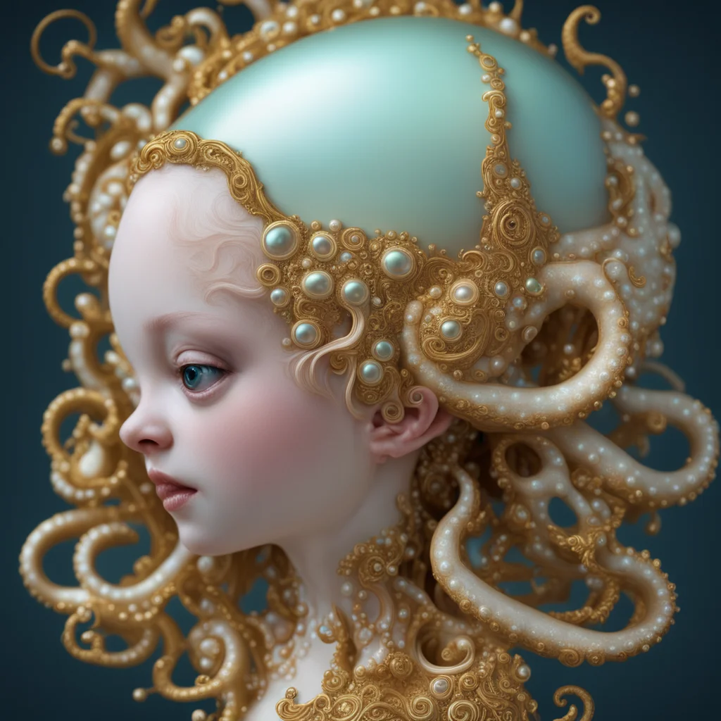 side view doll portrait of pearl iridescent octopus face cephalopod alien nautilus by Jean Honoré Fragonard Peter mohrba
