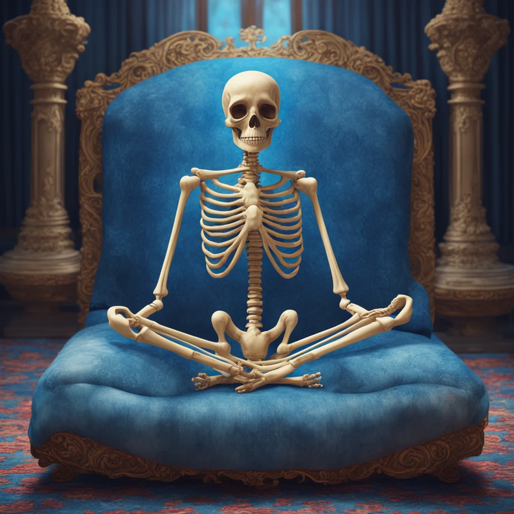 skeleton meditating on a cushion cinematic lighting hyper detailed cgsociety 8k high resolution symmetrical beautiful el