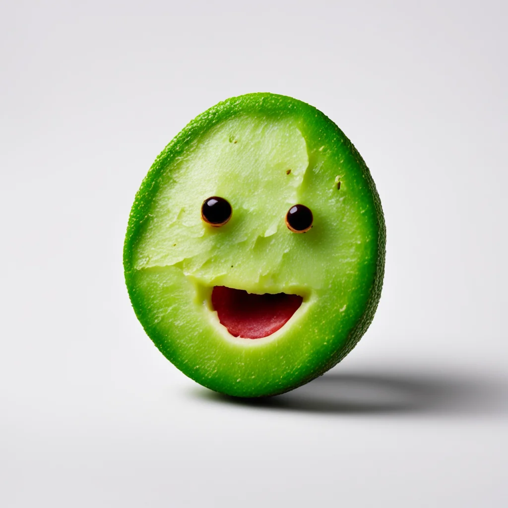 sliced open avocado with a face dancing