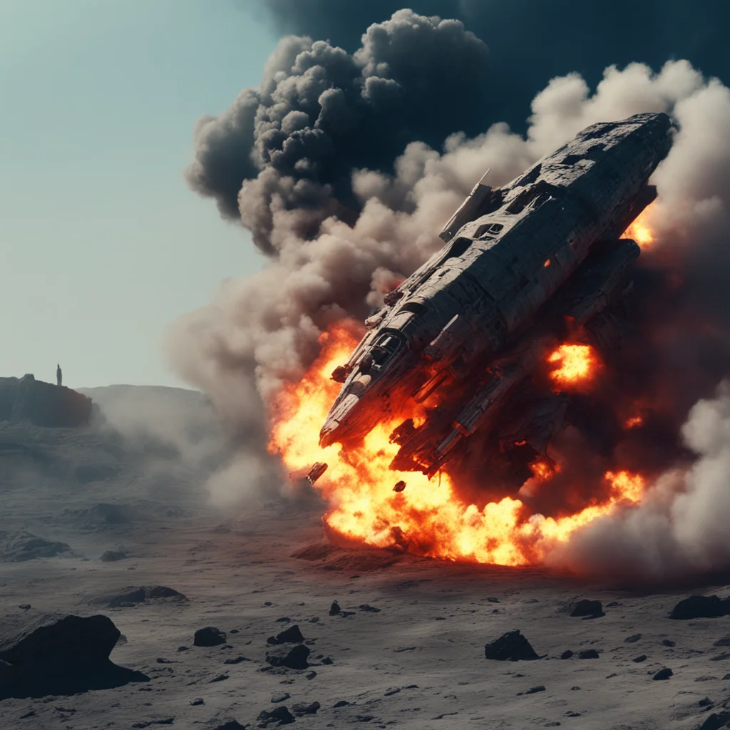 smoking flaming crashed spaceship in rocky planet Ridley Scott smoke cold cinematic atmospheric horror chaotic ultrareal